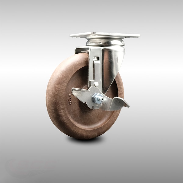 5 Inch 316SS High Temp Glass Filled Nylon Swivel Top Plate Caster with Brake SCC